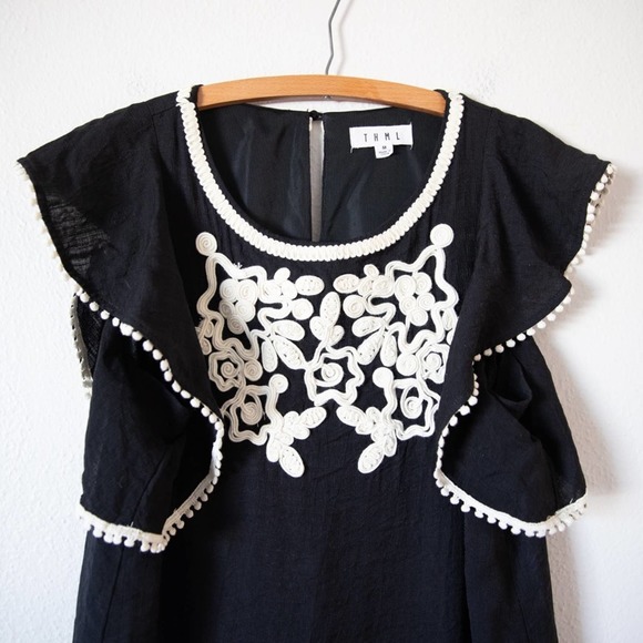 TMHL Womens Ruffle Sleeve Motif Dress Embroidered Ruffle Sleeve - Picture 3 of 6